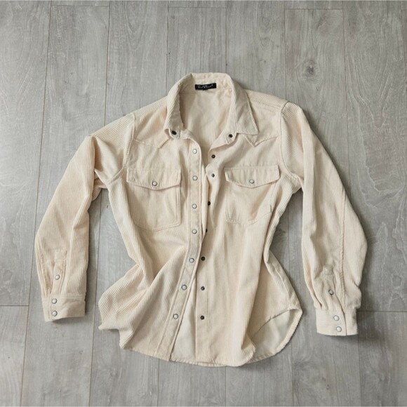 Cream Corduroy Button-Up Shirt Womens Oversized Small Cowgirl Y2k - Picture 1 of 6